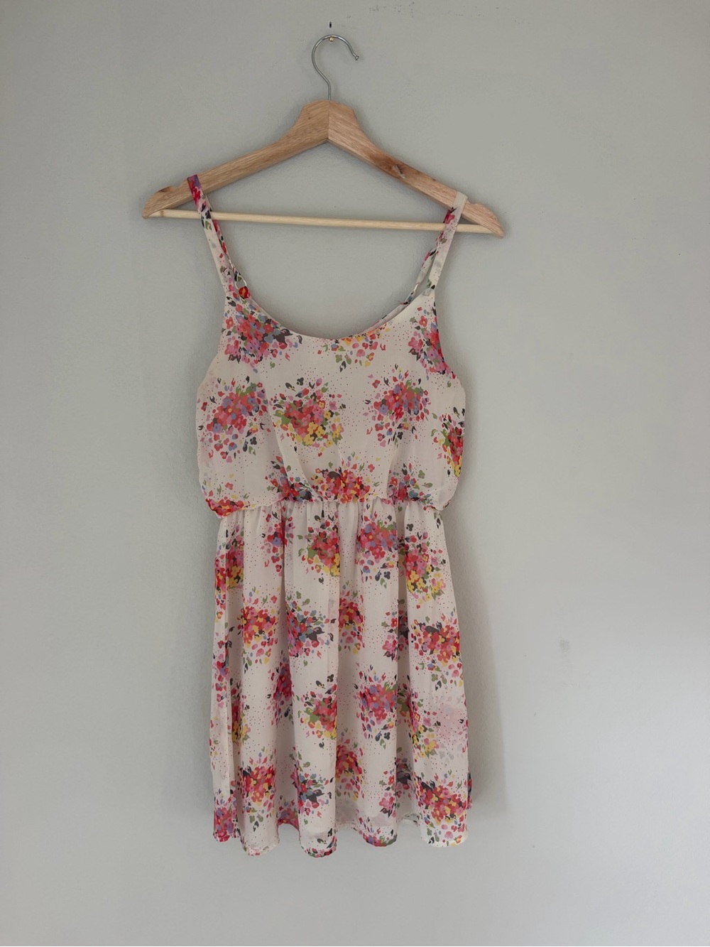 Lush Floral Spaghetti-Strap Mini Dress in Cream with Pink & Yellow Accents